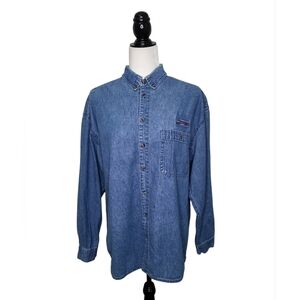 Vintage Ash City Women's Shirt Size M Blue Denim Button Down